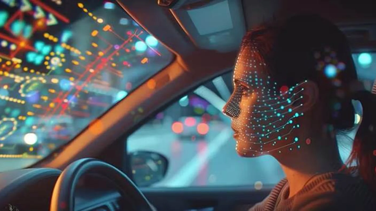 Driver in a vehicle cabin with facial physiological sensing overlay