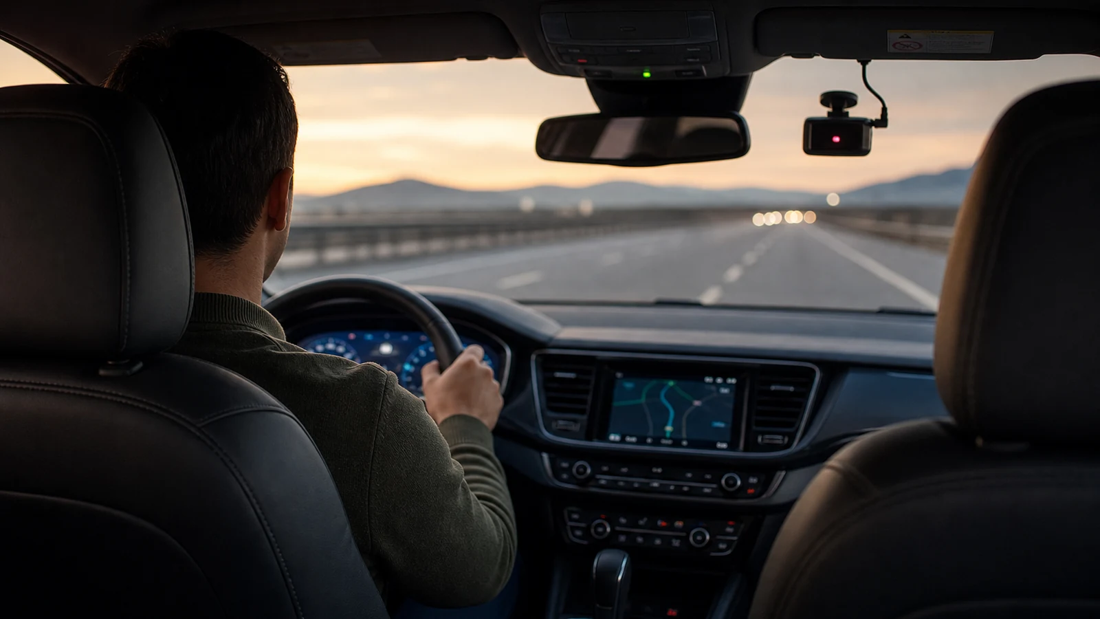 Modern car cabin with driver monitoring sensors