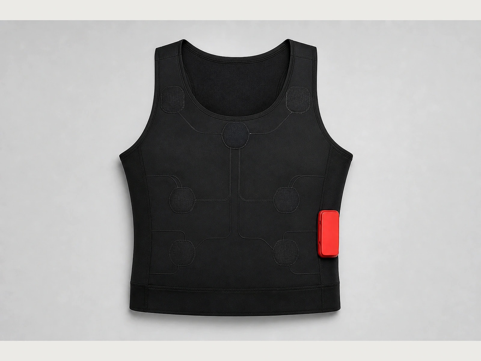 12-lead ECG half-vest — front garment layout